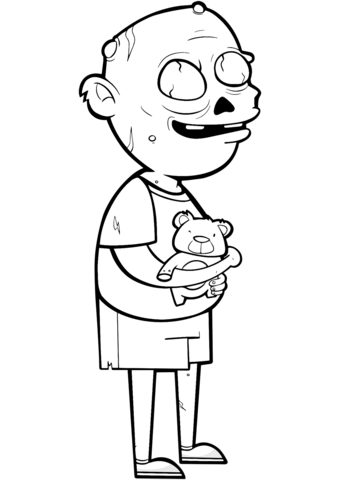 Zombie With Teddy Bear Coloring Page